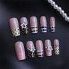 24pcs Sweet Stars Press On Nails Blue Brown Stripes French Style False Nails Wave Point Designs Autumn Vintage Fake Nail