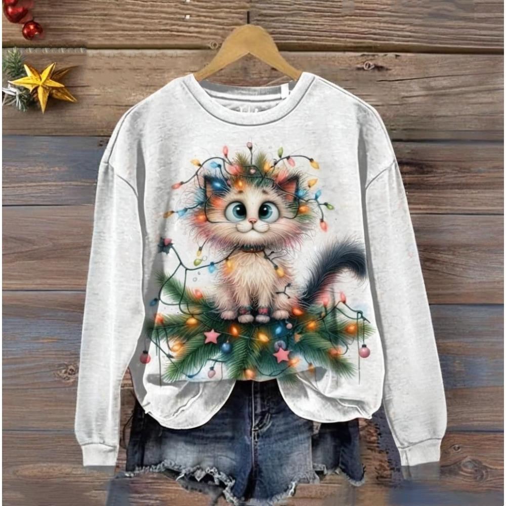 Christmas Day Cute Cat Printed Clothing 3d Animals Print Harajuku Hoodie Autumn/Winter Round Neck Sweater 2024 Longsleeves Tops