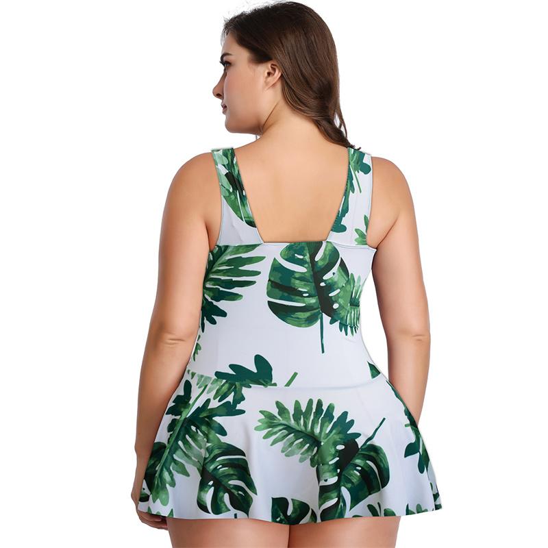 Women Summer Swimwear Plus Size Swimsuit Floral Pattern V Neck Beach Dress Sexy Two-Piece Bathing Suit S-5XL
