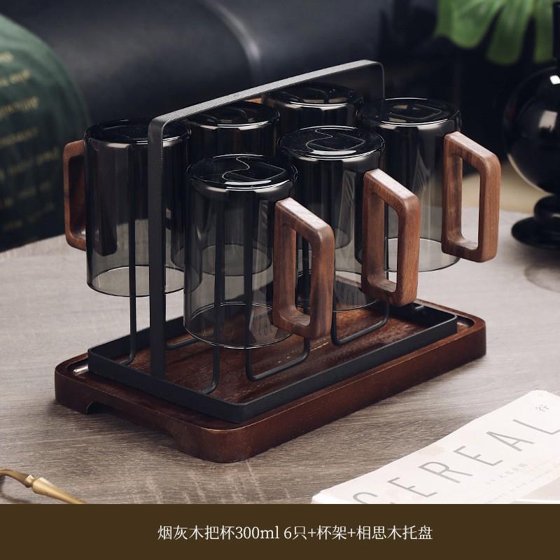 Heat-Resistant Glass Tea Cup Set With Wooden Handle Home Living Room Serving Guest Drinking