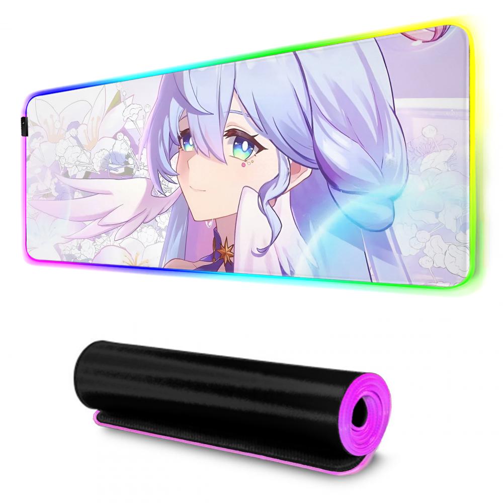 Robin honkai Коврик для мыши RGB Игровой коврик для мыши Большой светодиодный коврик Настольный коврик для ПК Светящийся коврик для мыши Большие коврики для клавиатуры Настольный ковер С подсветкой