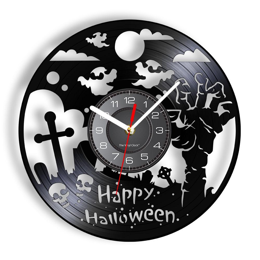 Happy Halloween Night настенные декоративные виниловые пластинки настенные часы череп скелет и призрак винтажные часы ужас украшения настенные часы