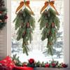 Christmas Teardrop Swag Artificial Norfolk Pine Branch Door Swag with Faux Pine Cones And Bow for Indoor Outdoor Mantel Fireplace Stairway Decor