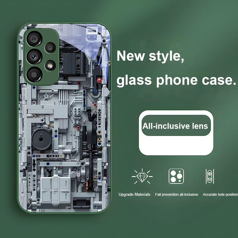 Серо-синий механическое устройство Для Samsung Galaxy S24 Plus S20 21 FE S23 Ultra S8 9 A70 72 73 50 51 52 53 Закаленное стекло Чехол для телефона