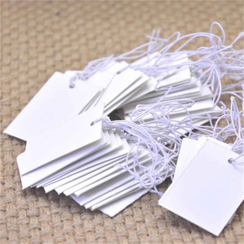 100Pcs White Paper Jewelry Clothes Label Price Tags With Elastic String 5*3Cm