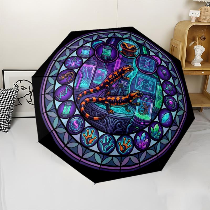 Quantum Salamander Evolution pattern umbrella, portable and foldable design, 8 ribs, a casual accessory for Halloween, Christmas, and birthday gifts.
