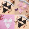 Sexy Women Lace Bra + T Pants Underwear Lady G-String Open Crotch Sleepwear