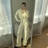 Женский свободный кардиган на молнии в корейском стиле для ранней осени с повседневными вязаными длинными брюками