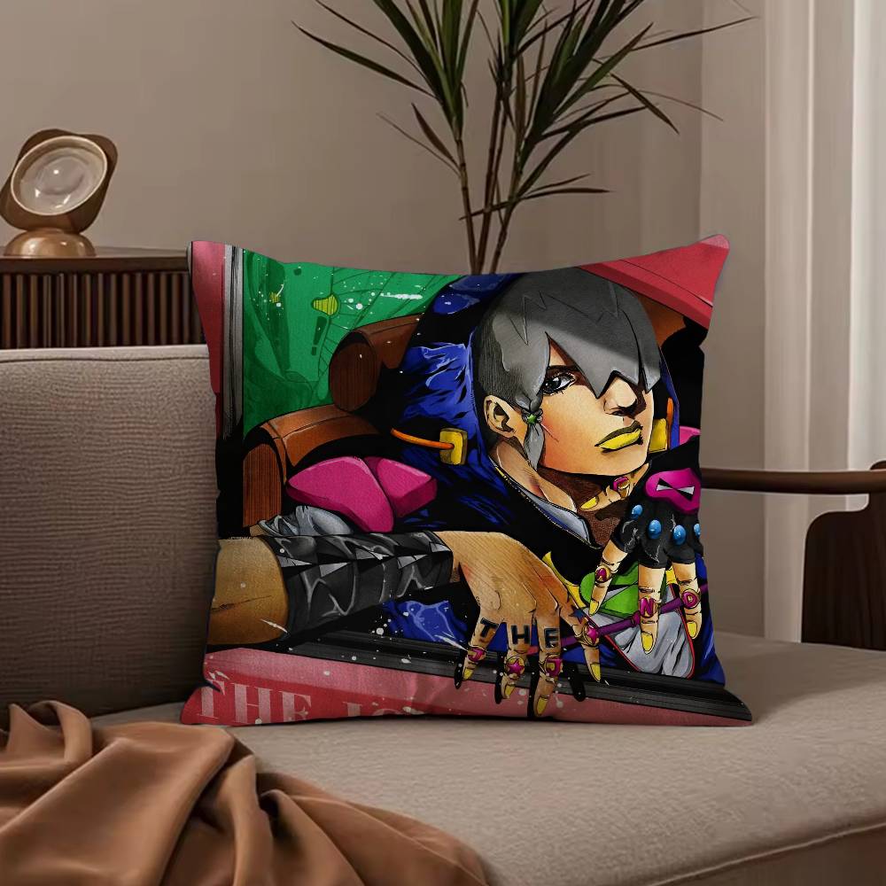 Чехол на подушку с принтом из аниме JoJo Family, пылезащитный чехол на подушку, скрытая молния, шелковистый короткий плюш, чехол на диванную подушку