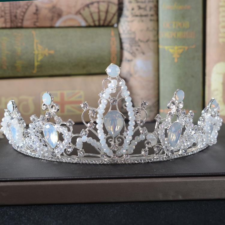 New Bridal Jewelry Exquisite Handmade White Diamond Round Crown Wedding Supplies Alloy Rhinestone Tiara