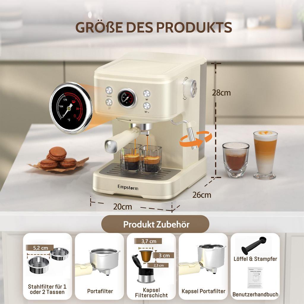 EM-04E Semi-Automatic Electric Espresso Coffee Machine 20Bar Pump Milk Frother Temperature Control ROHS Certified for Household