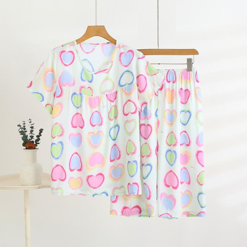 Летний комплект домашней одежды с коротким рукавом, женский тонкий топ с круглым вырезом, шорты, свободная пижама из двух частей