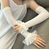 Elegant Women Ruffle Solid Color Long Flare Sleeves Arm Cover Outdoor Sun Protection Driving Elastic Fingerless Gloves