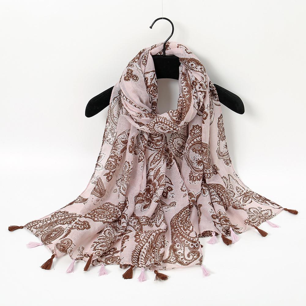 Осенне-зимняя шаль с принтом бабочек: Теплый шарф из хлопка и льна в стиле живописи тушью для путешествий или пляжа