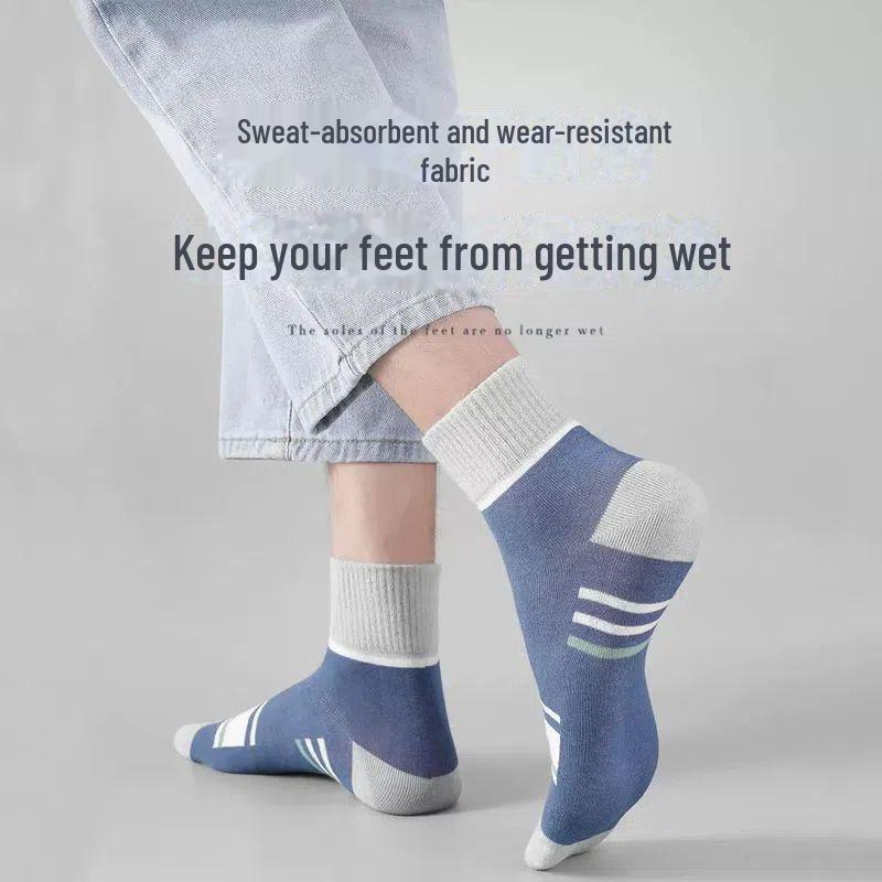 Мужские носки средней длины: Впитывающие пот, дезодорирующие, однотонные и полосатые спортивные носки для осени и зимы.