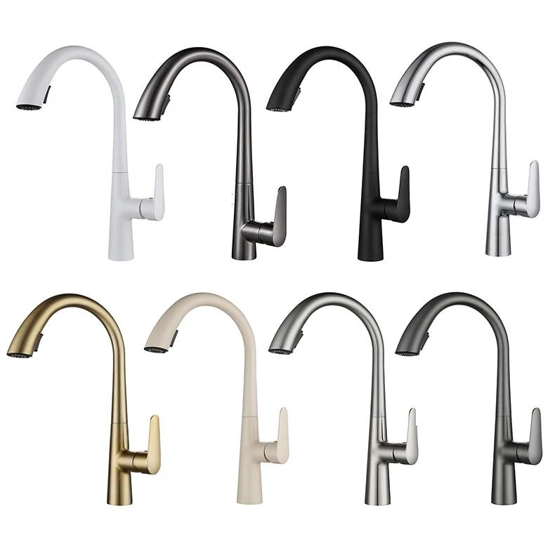 Black Kitchen Faucet Pull-Out Tap Gun Gray Household Gray Sink Washbasin Cold And Hot Water Mixer White