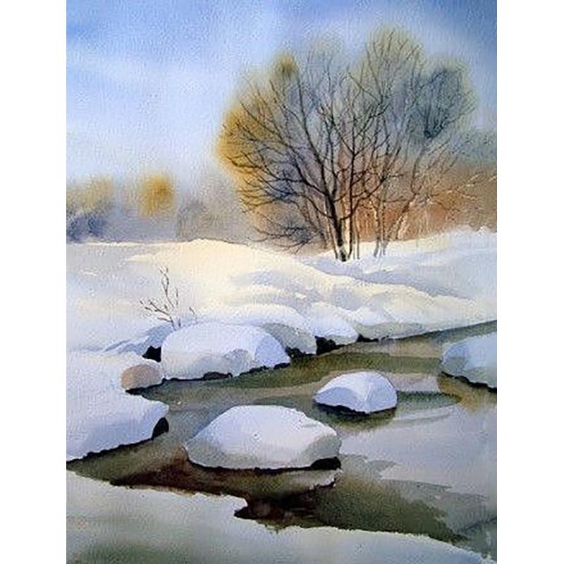 5D DIY алмазная живопись Зимний снежный пейзаж Пейзаж Полный Круглый Алмазный подарок Набор для вышивки крестом Мозаика Настенное искусство Домашний декор