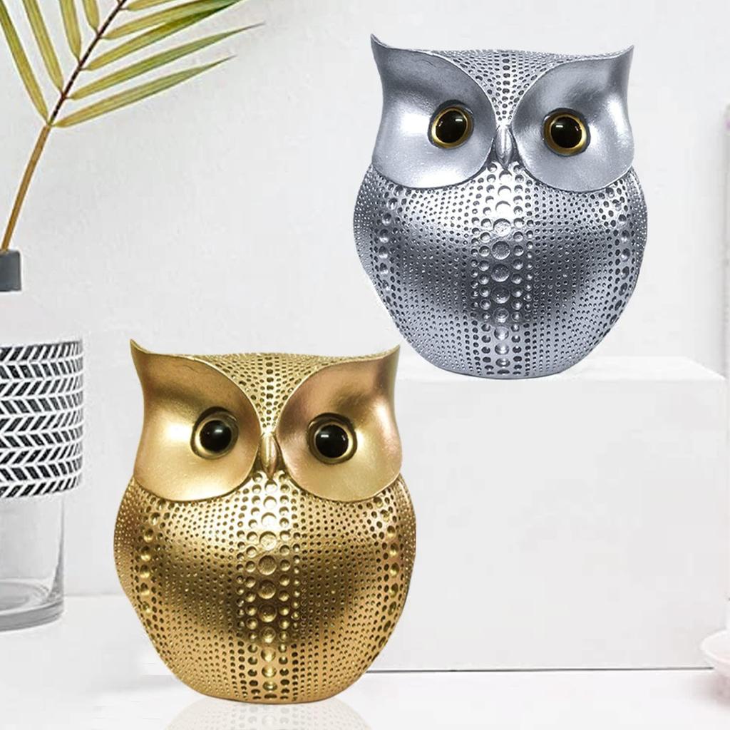 Modern Classy Lucky Owl Combo Resin Art Figure Showpiece (Pack of 2, Golden and Silver)
