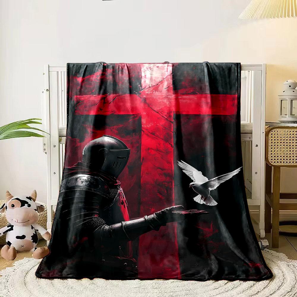Crusader Dove Red Cross Printed Blanket for Living Room Bed Couch lunch break Soft Cozy Blanket for Friend's festival Gift