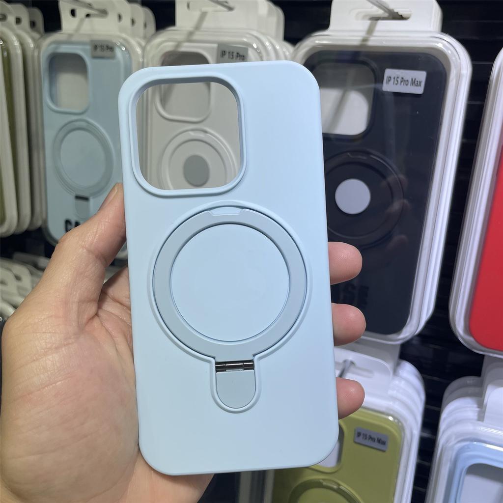 Silicone MagSafe Compatible Phone Case with Built-in Ring Holder & Stand, Shockproof Soft Cover for iPhone