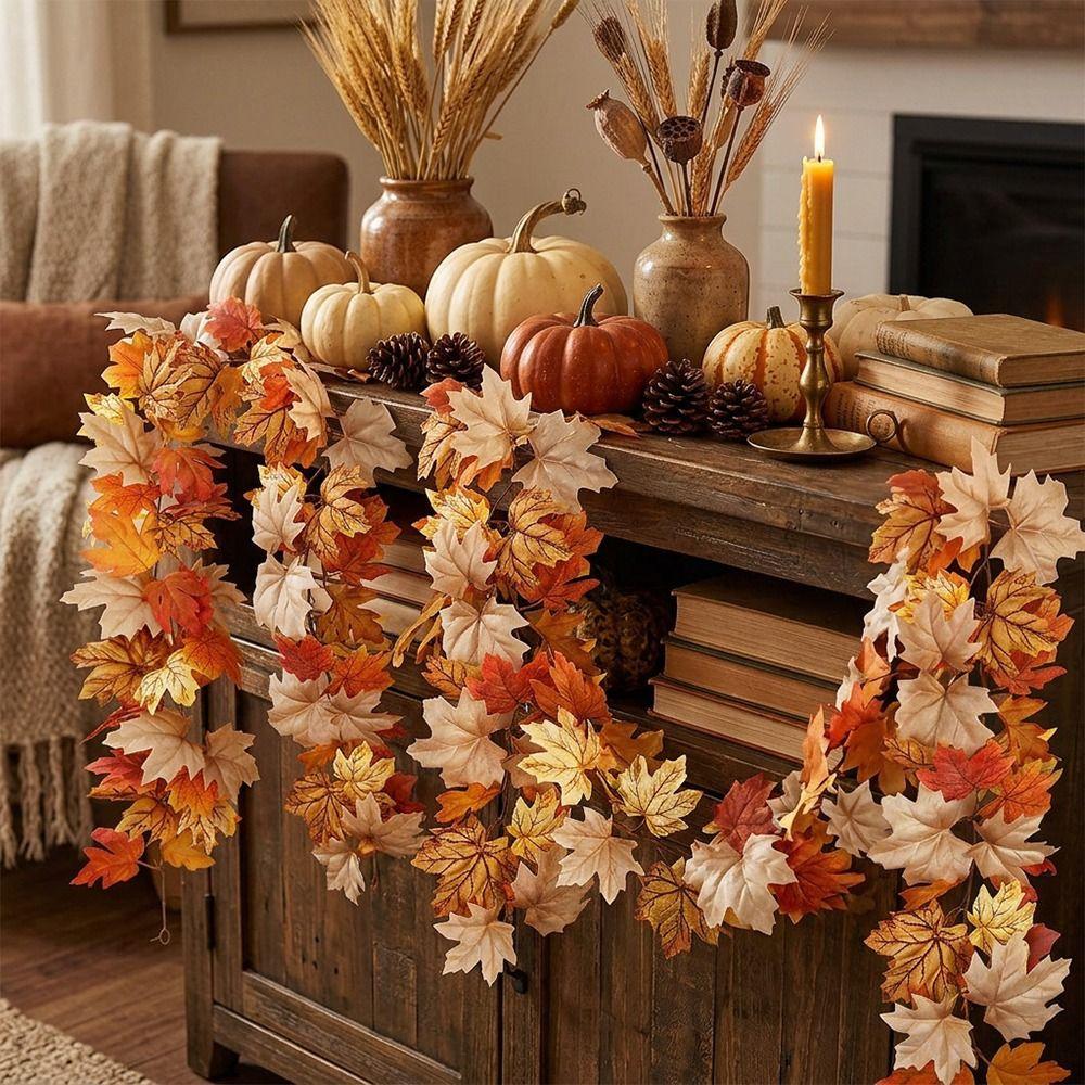 Big Size Leaves Simulation Mapple Leaves Rattans Multicolor Hanging Decorative Vine Party Supplies