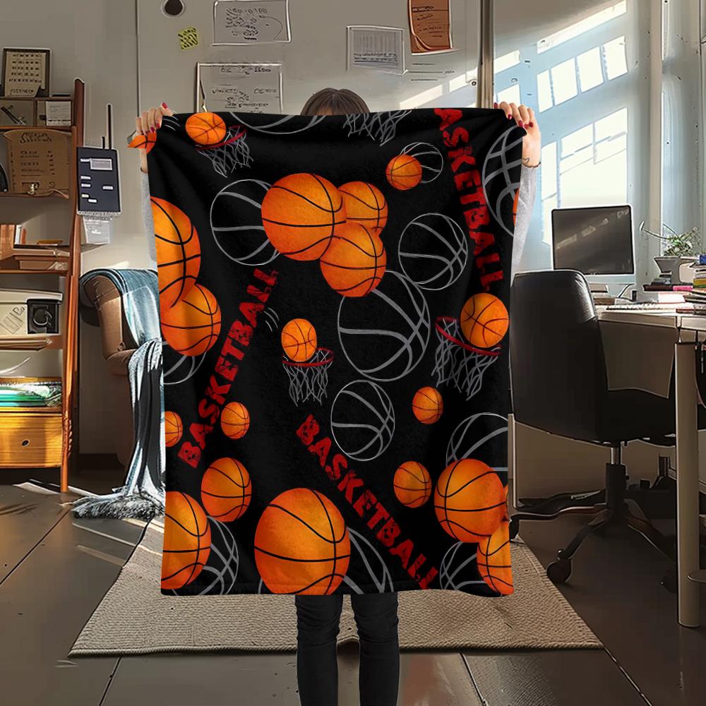 1Pc Basketball Print Flannel Blanket, High quality Comfortable for All Seasons, Home Decor, Warmth and Comfort, Perfect for Christmas Gifts