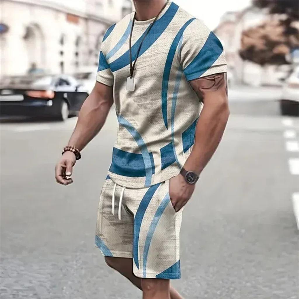 Summer Men's Sportswear Short-sleeved T-shirt Suit Two-piece Outdoor Travel Clothing Oversized Shorts Training Clothes