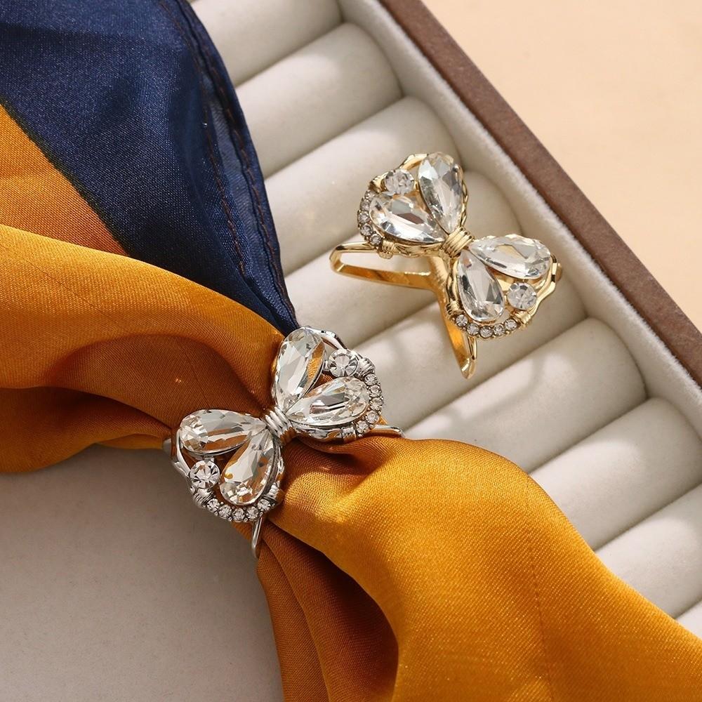 2pcs Fixed Decorative Bowknot Scarf Buckle Alloy Scarf Clips Minimalist Wave Scarf Ring for Women