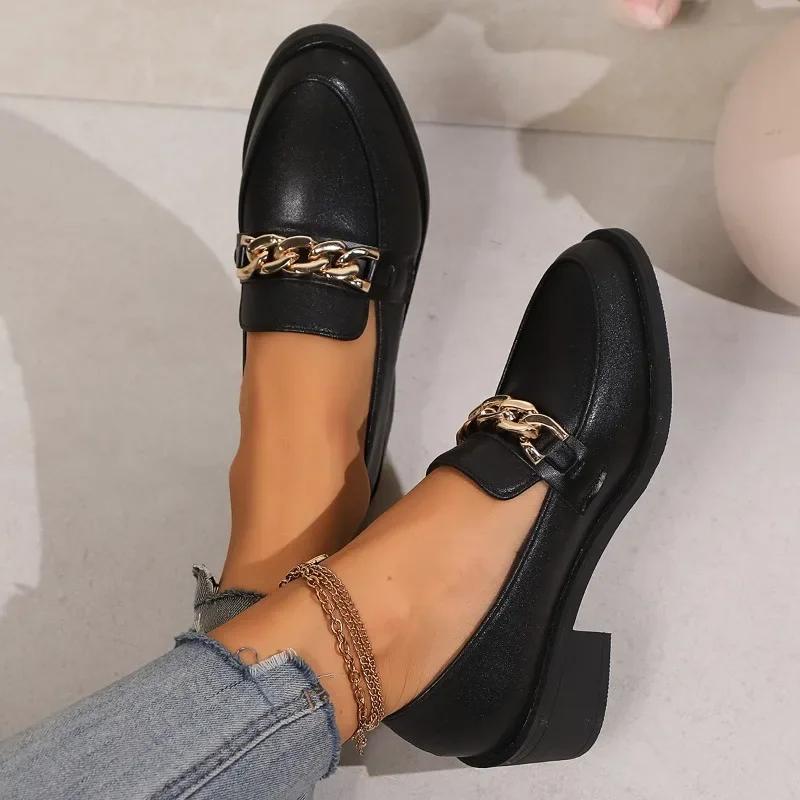 Female Shoes on Sale 2024 High Quality Slip on Women's Pumps Autumn Pointed Toe Chain Solid Dress Chunky Heels Plus Size Shoes