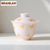 135ml Gold-stamped Butterfly Gaiwan Zen Tea Tureen Household Tea Bowl With Lid Kit Tea Maker Cover Bowl Tea Ceremony Decoration