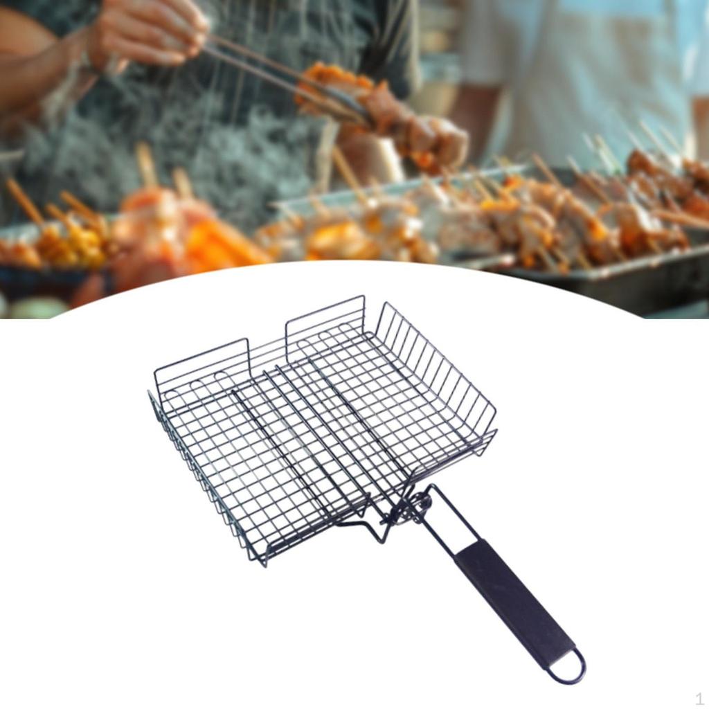 Barbecue Grilling Basket Mesh Large Folding Handle Outdoor Cooking Tool Accessory