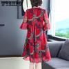 Женское летнее шифоновое платье в стиле ретро, ​​свободные шелковые платья средней длины с принтом