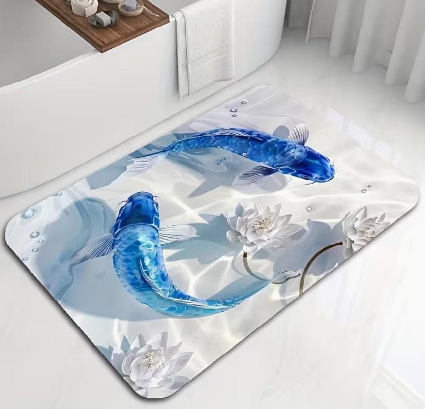 Welcom Mat Japanese Style Carp  Area Rug  Washable Floor Carpet for Living Room Bedroom Bathroom Home Decoration