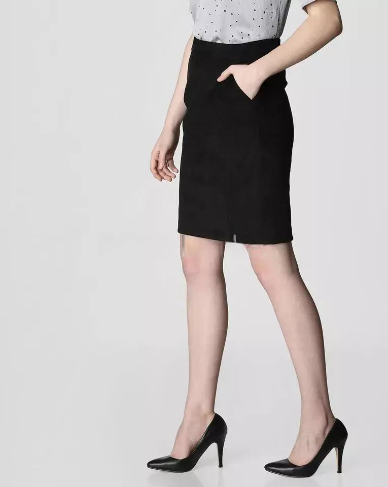 Женская юбка из натуральной замши из овчины, черная, стильная юбка с карманами, ручная работа