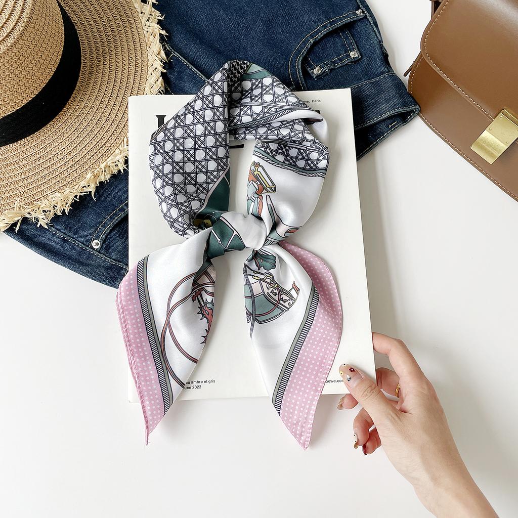 Simulation Silk 70 Square Scarf Fashionable And Simple Striped Printed Silk Scarf Silk High-End Versatile Square Scarf Women'S Scarf