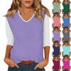 Женский повседневный модный сексуальный удобный топ с V-образным вырезом, цветной вставкой и рукавом три четверти