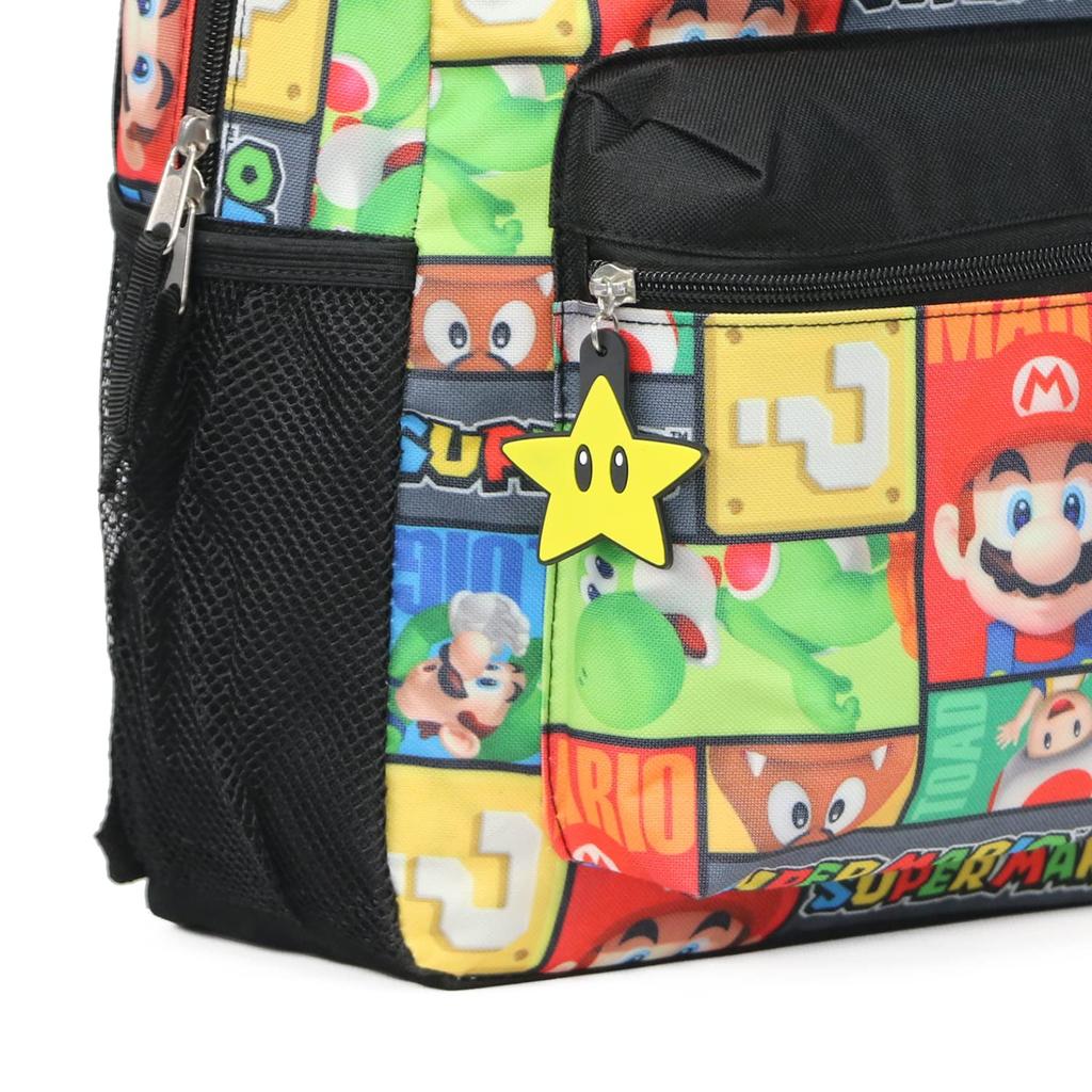 Super Mario All Over Print Character School Backpack Free Size 16"