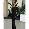 Off Shoulder Mermaid Dress Slim Fit Ruched Sexy Open Back Long Sleeve Elegant Evening Gown
