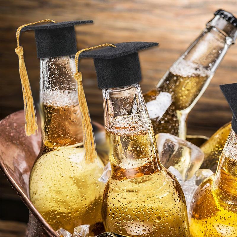 5/10 шт. Мини Выпускная Шапочка с Кисточкой Плюшевая Игрушка Чехол для Винной Бутылки DIY Подарок Украшение Фетровая Шапочка Бакалавра 2025 Выпускной Вечер