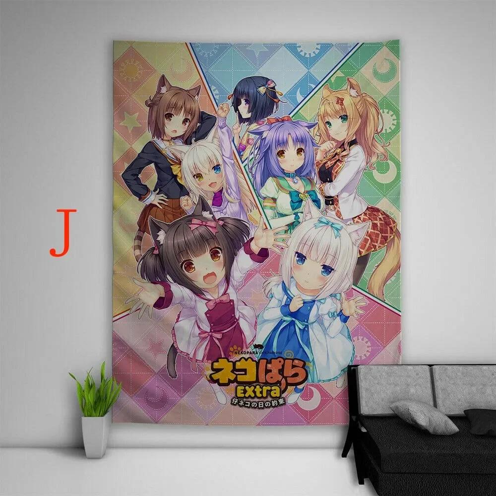 Тканевое панно Nekopara Аниме Настенный Кавайный Декор Комнаты Художественный Отпечаток Постер Милая Девушка Манга Эстетика Ткань для Фона Спальни