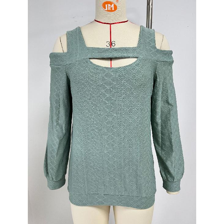 2024 Европейская и Американская Осень И Зима Новая Однотонная Полая Свободная Футболка С Длинными Рукавами Топ Для Женщин