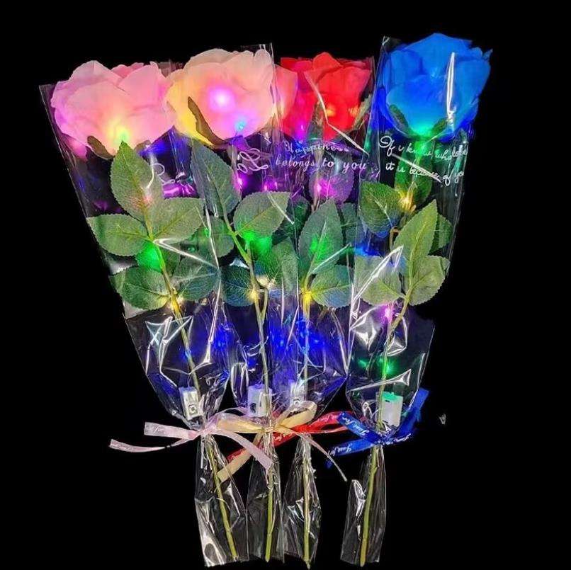 Led Glowing Artificial Silk Flowers Light up Rose Bouquet Valentines Mother's Day Gift for Home Wedding Centerpieces Party Decor