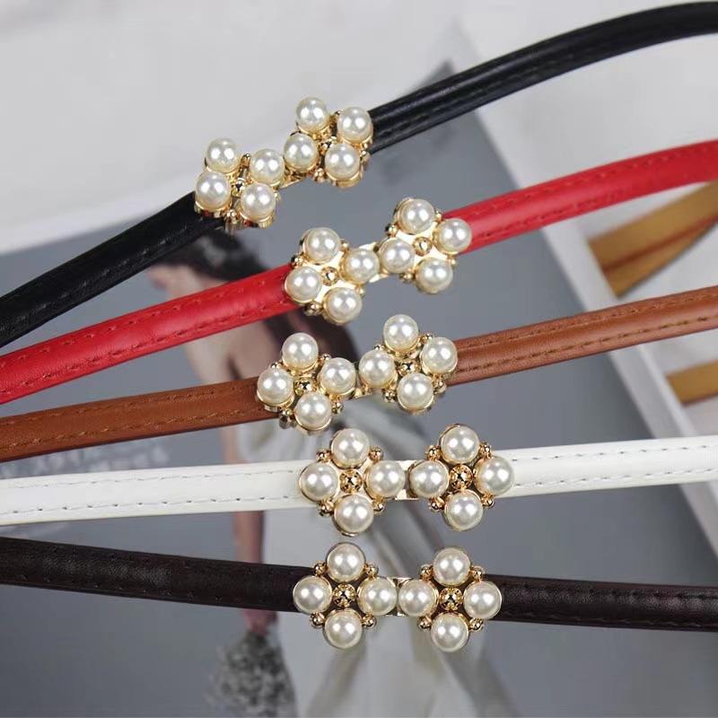 Корейская версия ремня в стиле Инс без пробивания, жемчуг 'Четырехлистный клевер' с облегающим талию тонким ремнем для юбки