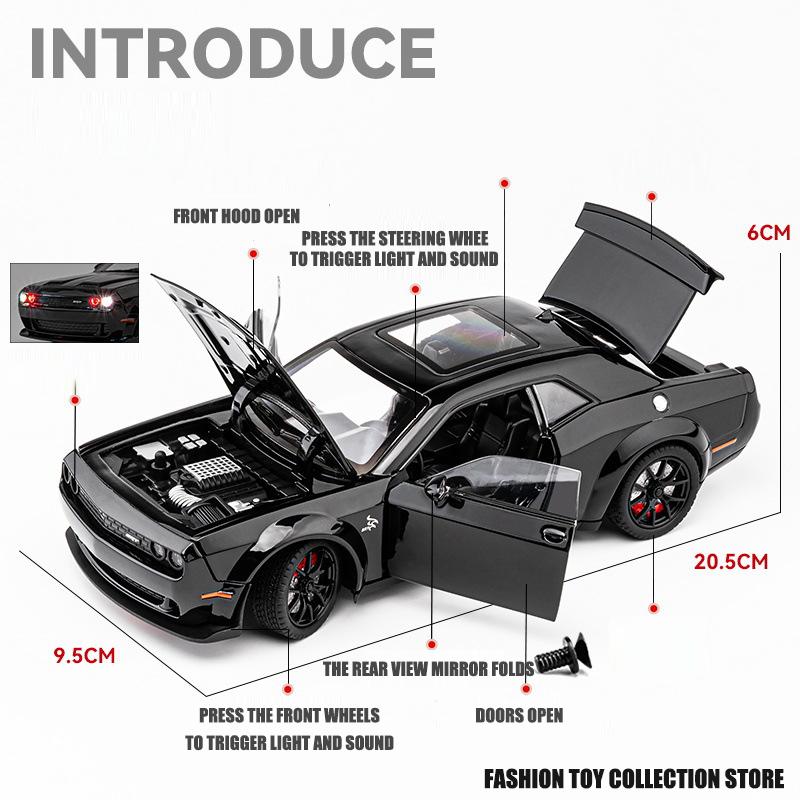 1/24 Dodge Challenger Hellcat игрушечная машинка литая Metel Cars игрушечные машинки с откидным механизмом Hellcat со звуком и светом Hellc для детей