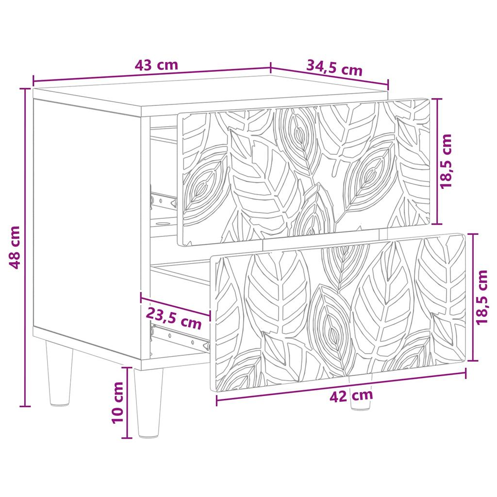 Nightstand Set of 2 Black 43 x 34.5 x 48 cm Engineered Wood