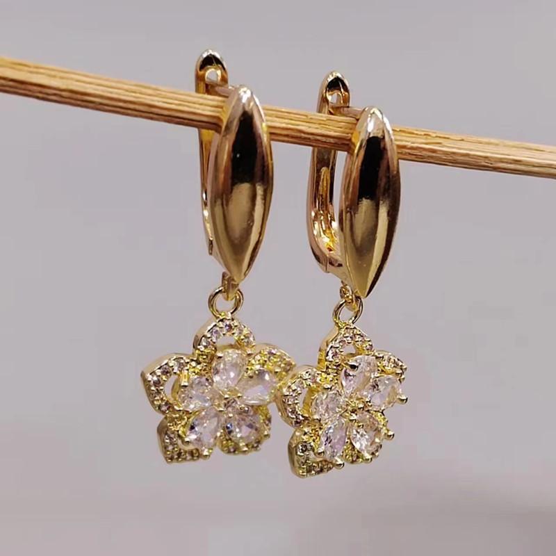 Новые роскошные серьги-капли с цветком циркона для женщин, модные серьги золотого цвета, ювелирные изделия, аксессуары для свадебной вечеринки