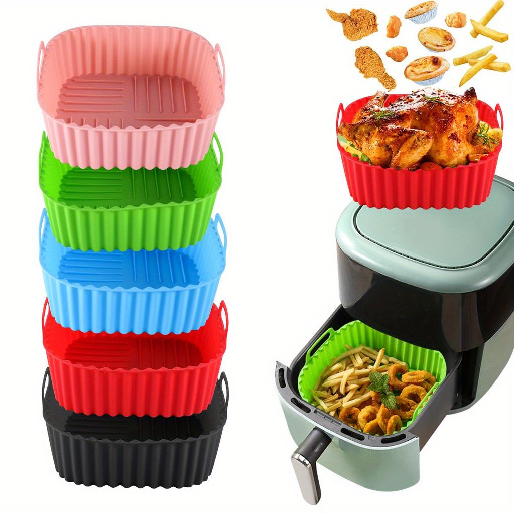 1pc Colorful Reusable Silicone Air Fryer Liner - 20.32cm Square, Fits 4-7 Qt Air Fryers, Oven & Microwave Safe, Non-Stick & Easy To Clean.