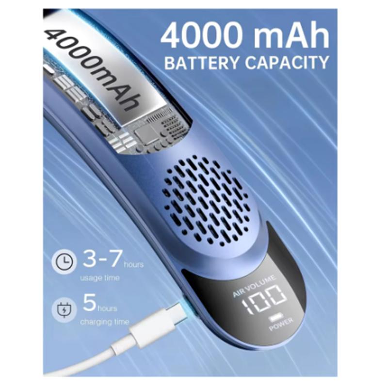 Портативный шейный вентилятор 4 турбо-хэндс-фри безлопастного шейного охладителя Аккумулятор 4000 мАч Персональный носимый вентилятор 3 скорости Охлаждающий воздушный поток на 360°