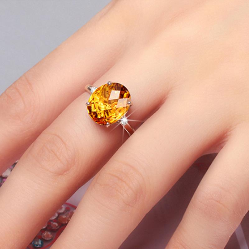 Yellow Gold Oval Earrings & Citrine Pendant Set with Simple Moissanite Bracelet and Four-Claw Citrine Ring