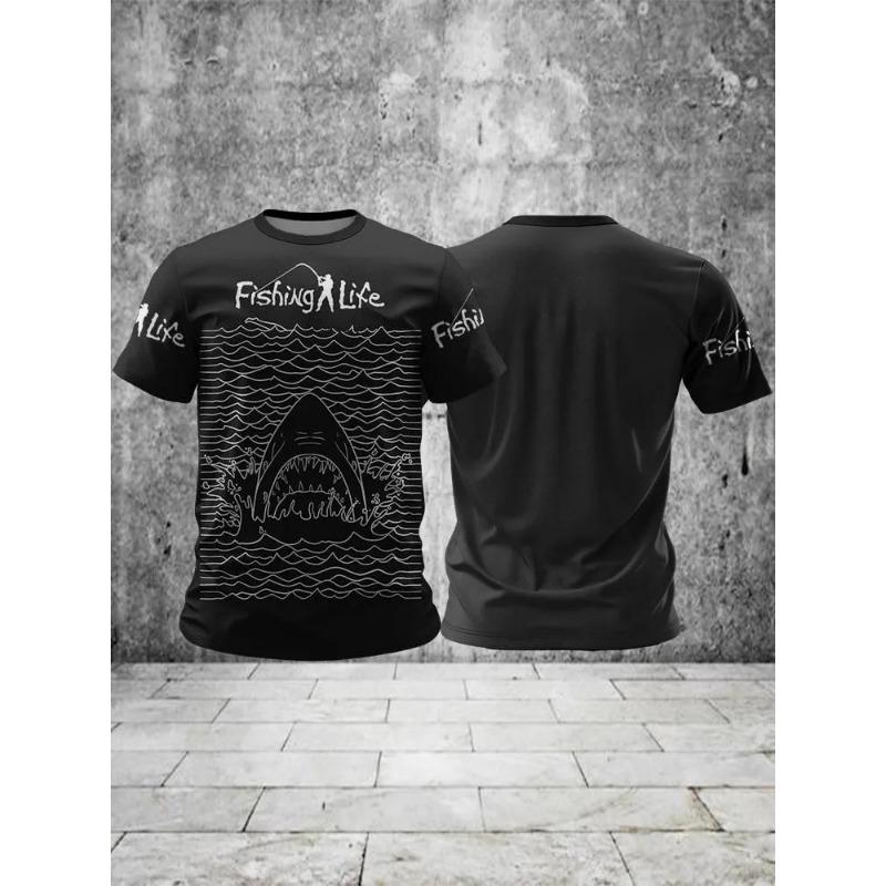 Летние мужские футболки для рыбалки и отдыха с коротким рукавом и 3D-принтом рыбы, уличные футболки в стиле хип-хоп, мужские футболки свободного кроя с круглым вырезом